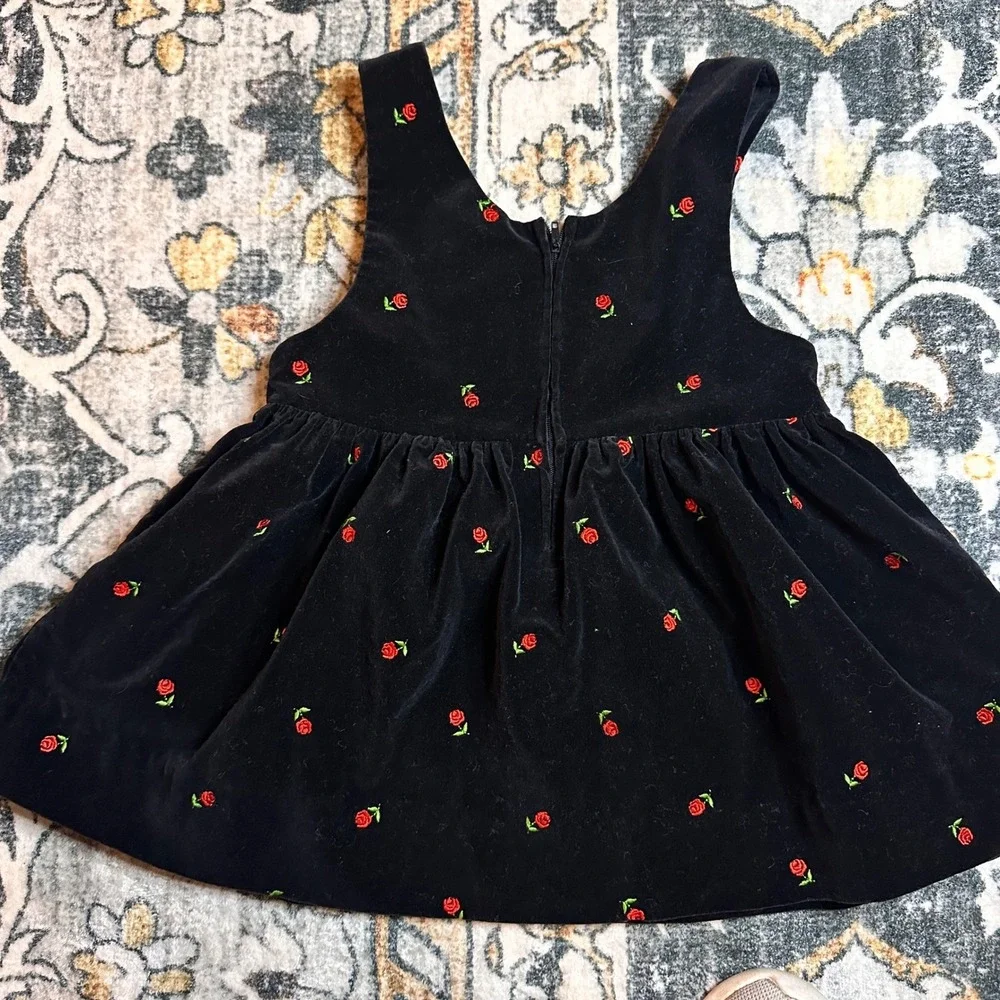 Vintage OshKosh‎ B'gosh Velvet Rosebud Dress 4T Black Embroidered Holiday Jumper
